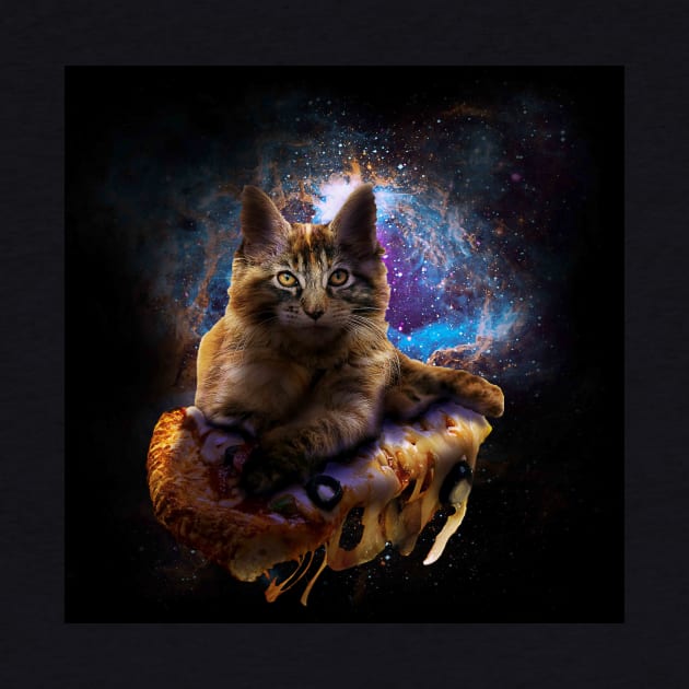 Galaxy Space Maine Coon Cat On Pizza by Random Galaxy